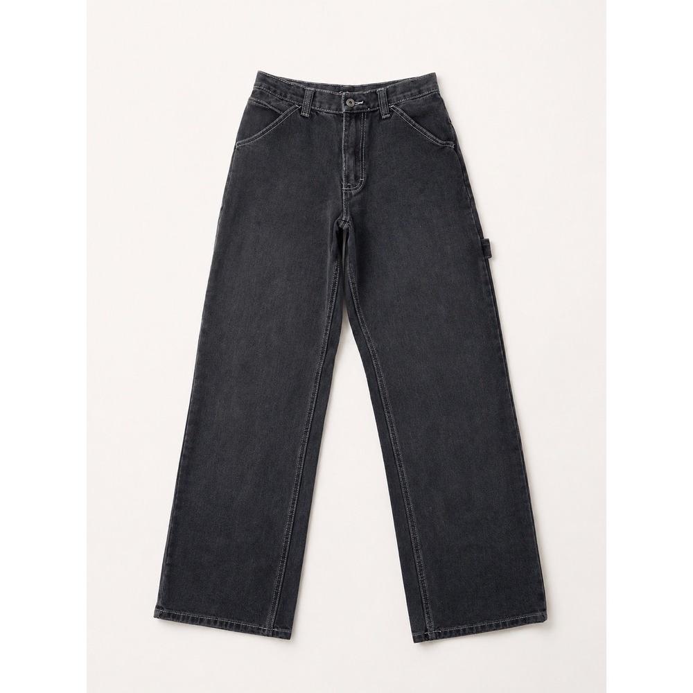 J. Galt Black Carpenter Jeans Wide Leg Contrast Stitch‎ High Waist Size S RR166